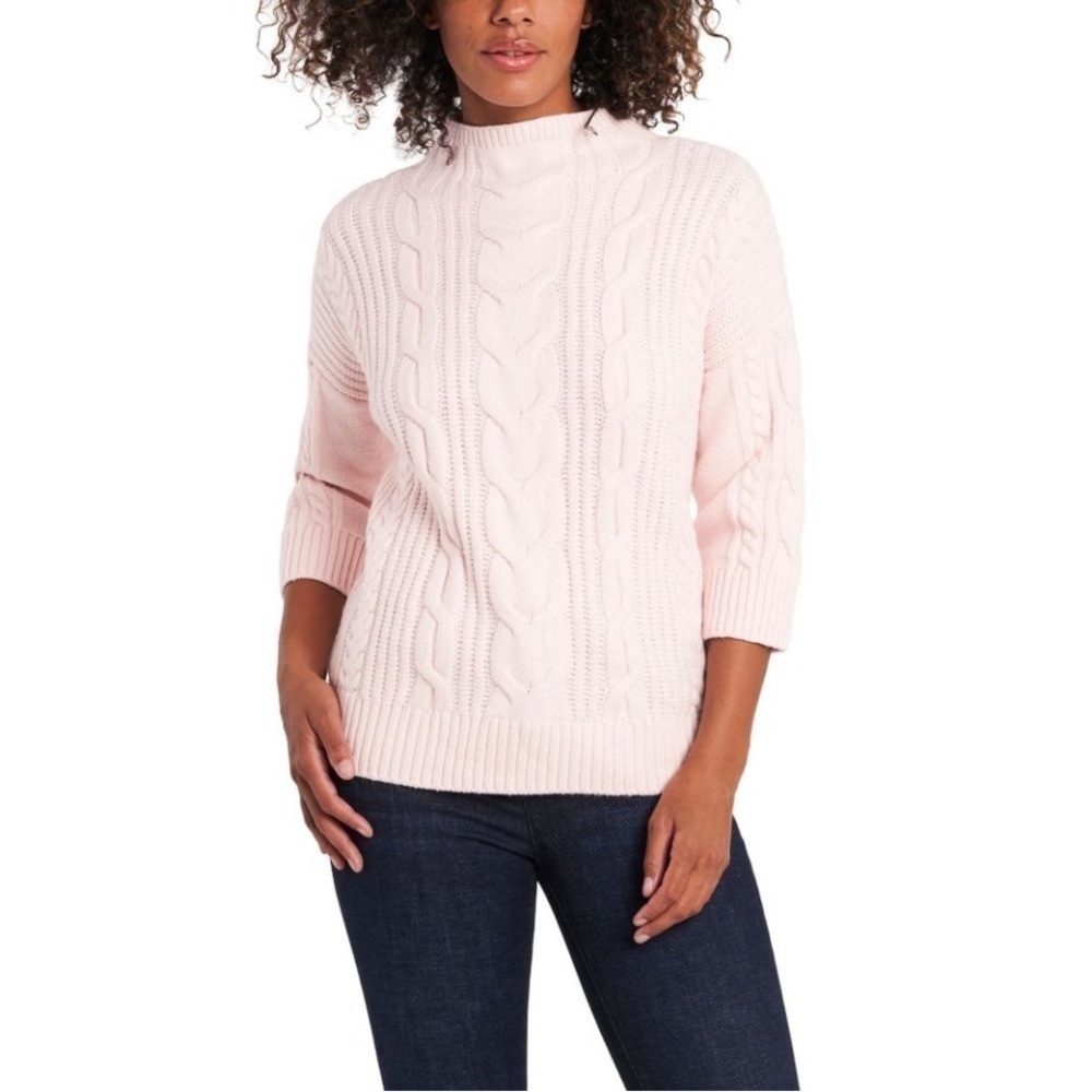 Vince Camuto Light Pink 3/4 Sleeve Mock Neck Cable Knit Sweater Top - Size XS
